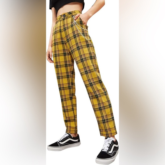 Hot Topic Yellow Plaid Pants Large Trousers Stretch Womens Punk Goth Clueless - Picture 3 of 4